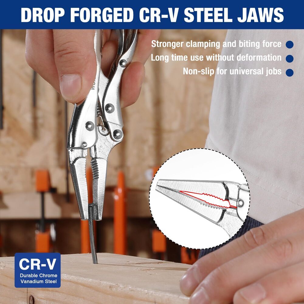WORKPRO 4-1/2 inch Long Nose Pliers Chromium-Vanadium Steel Locking Pliers USA