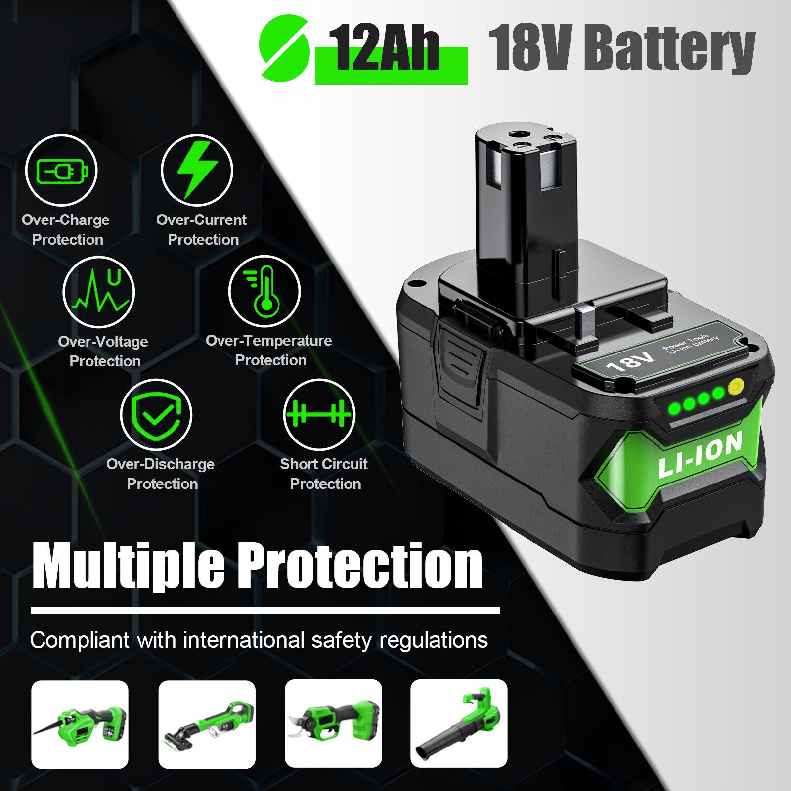 12Ah For RYOBI P108 18V One Plus High Capacity Battery 18Volt Lithium-Ion 12.0Ah