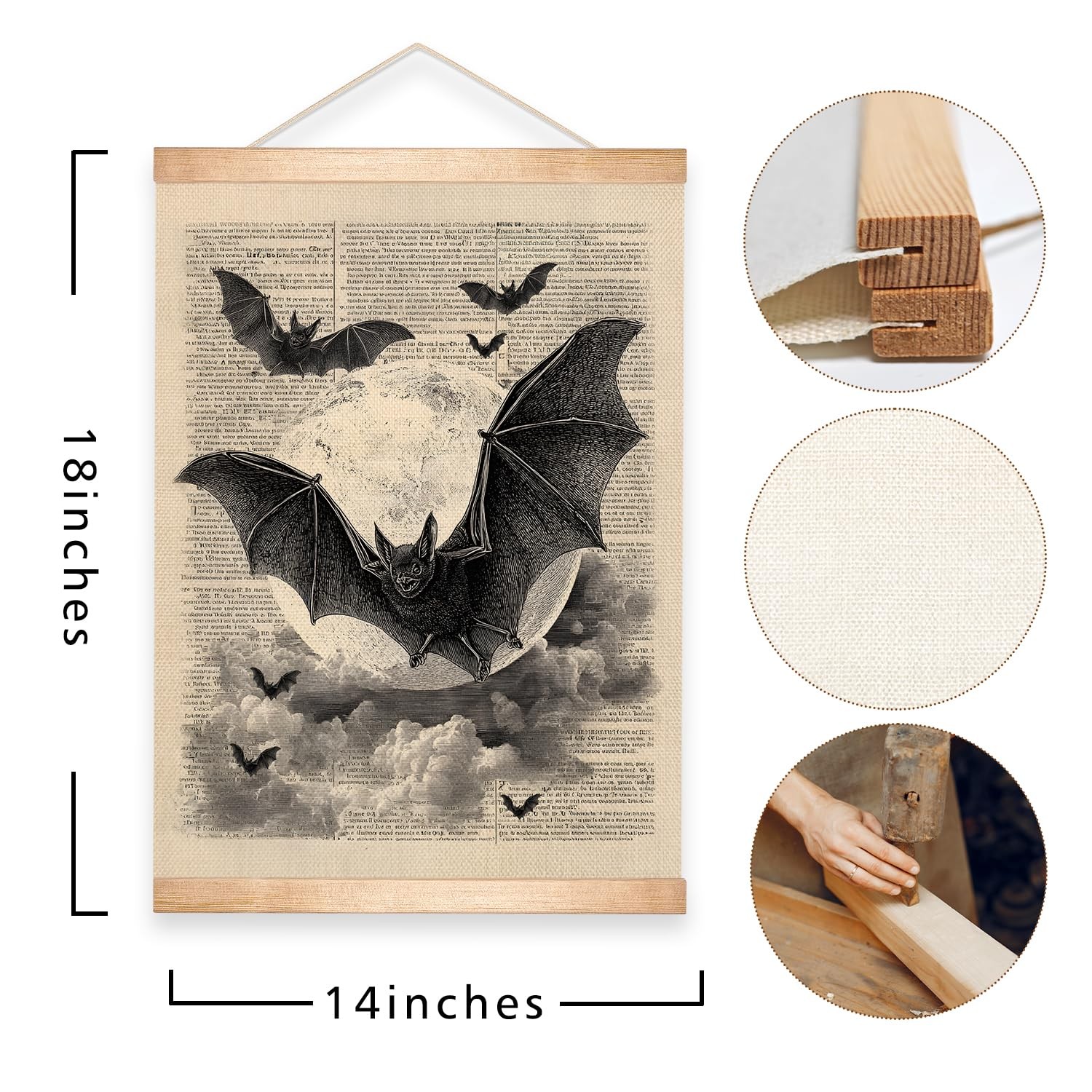 HEYJEEPER Gothic Bats and Moon Wall Art Decor,14x18Inch 18″L x 14″W, Black