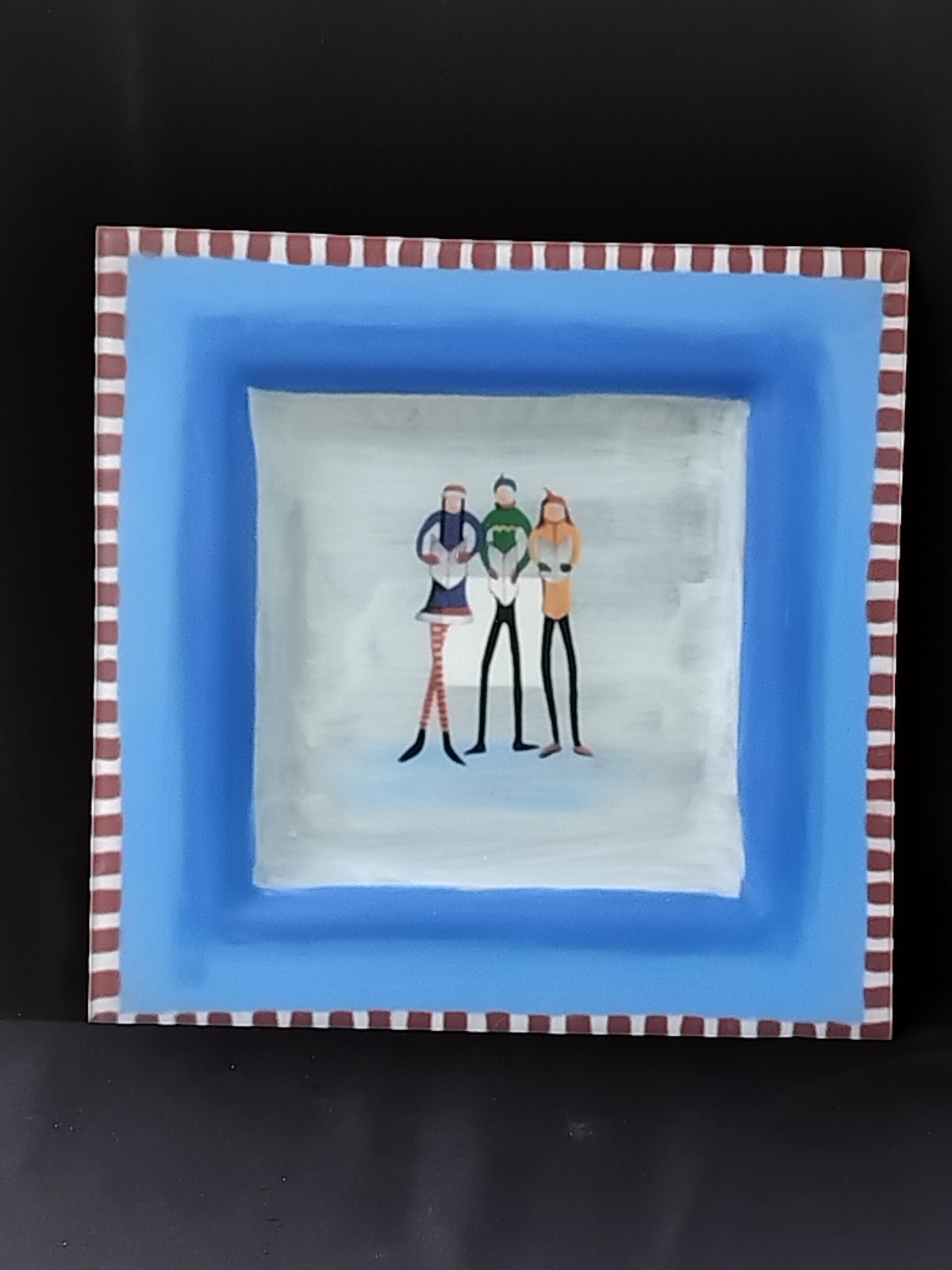 Holiday Platter 14″ Square NIB Block Crystal Snow Days Glass Reverse Handpainted