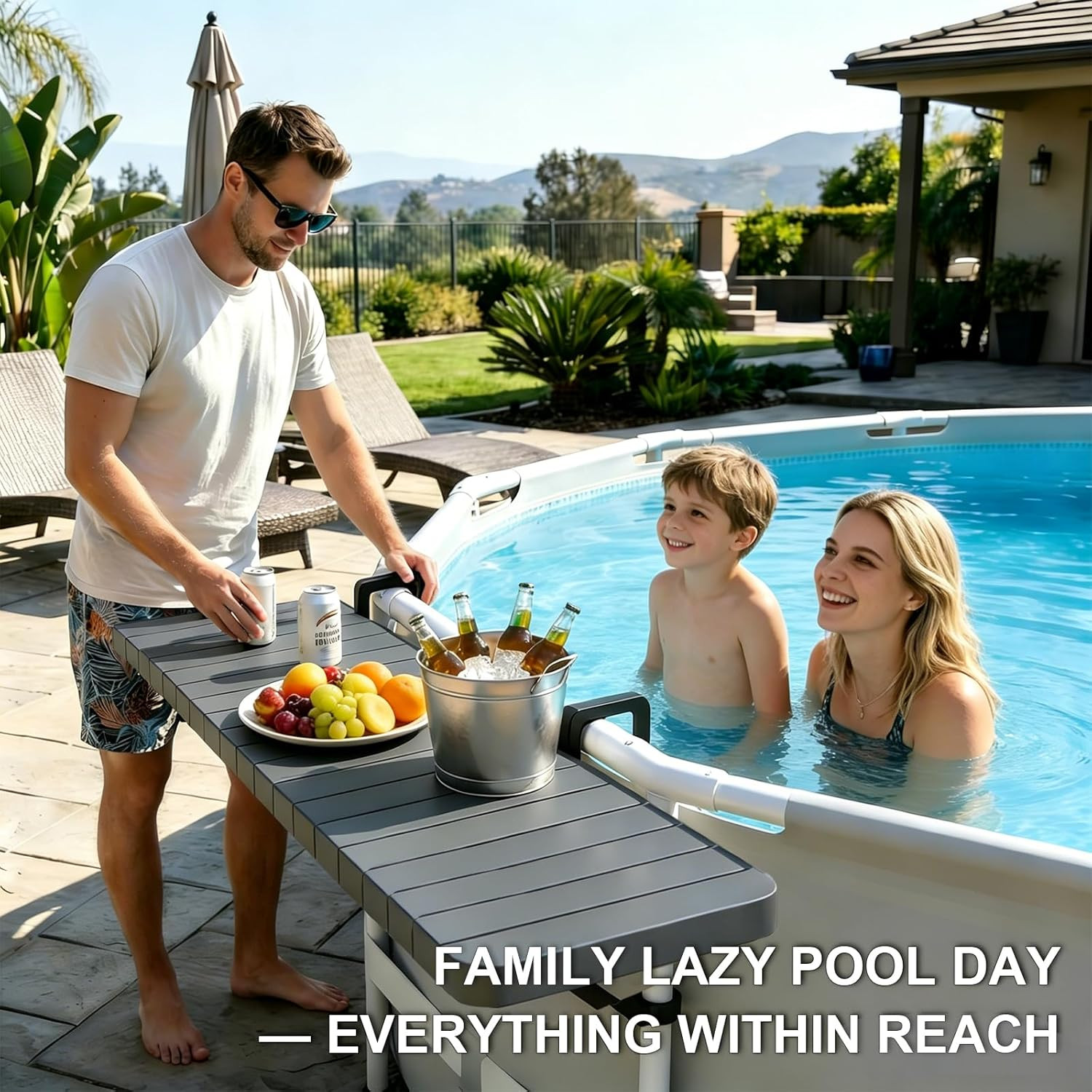 Poolside Bar Table for above Ground Pool, 49.4X9.6 Outdoor Hanging Swim-Up Table