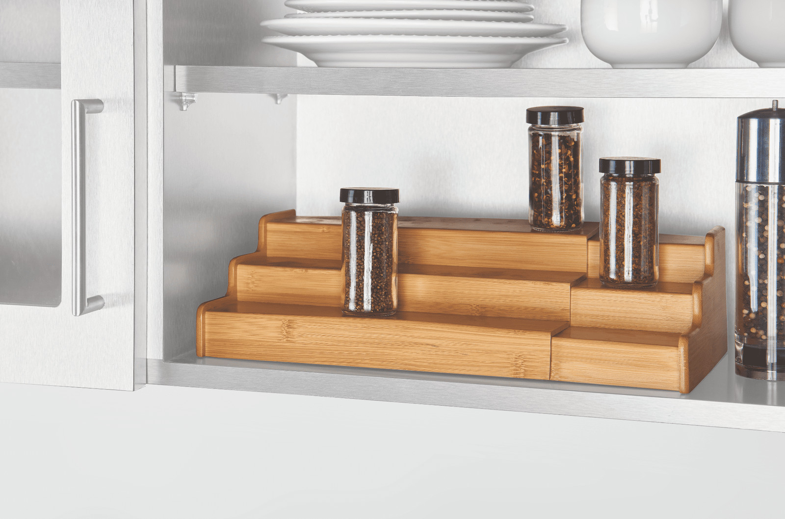 Bamboo Organizers Expandable Spice Rack, 3-Tier, 12.91-22.4×7.67×4.4 in