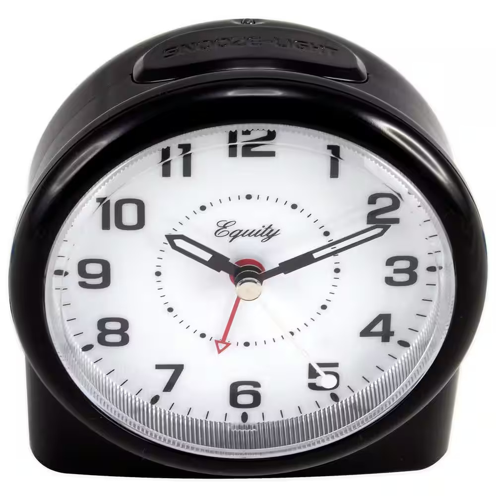 Large 4.72 In. Black Analog Alarm Table Clock with Night Vision Technology