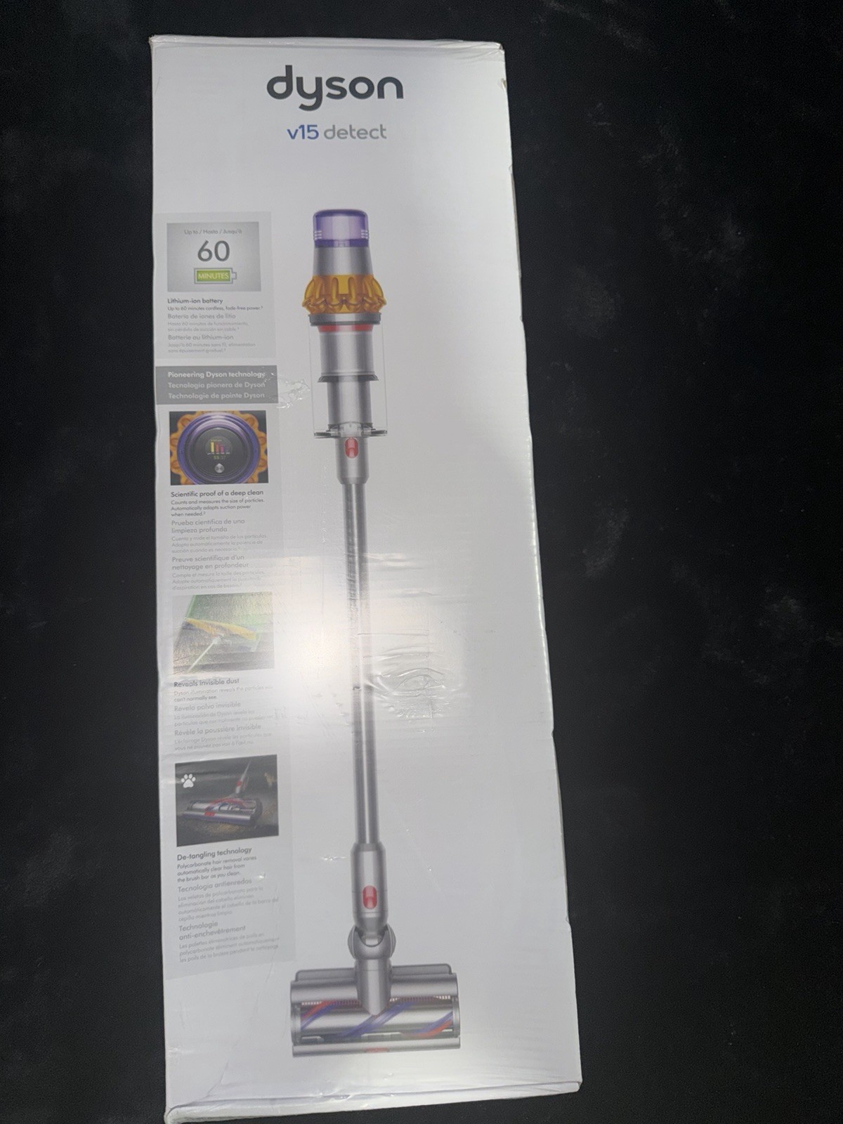 NEW Dyson V15 Detect Cordless Stick Vacuum 9.8″ Yellow Silver Cleaning Path