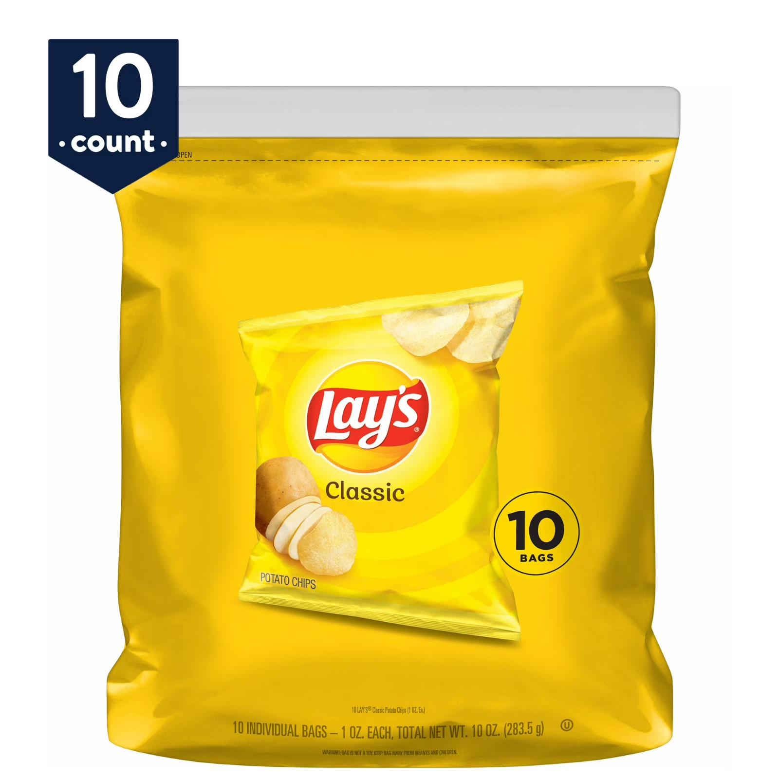 Lay’s Classic Potato Snack Chips, 1 oz Bags, 10 Count Multipack