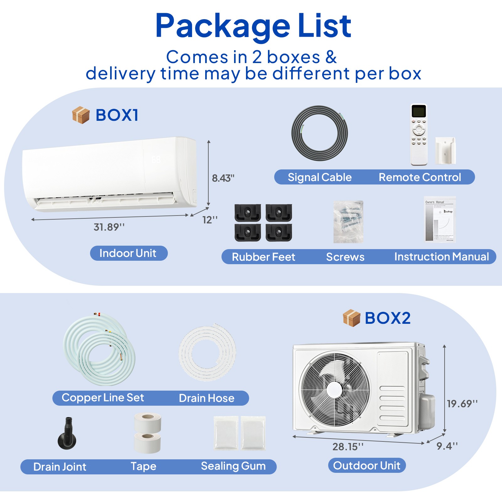 9000 BTU Air Conditioner Mini Split 19 SEER2 INVERTER AC Ductless Heat Pump 115V