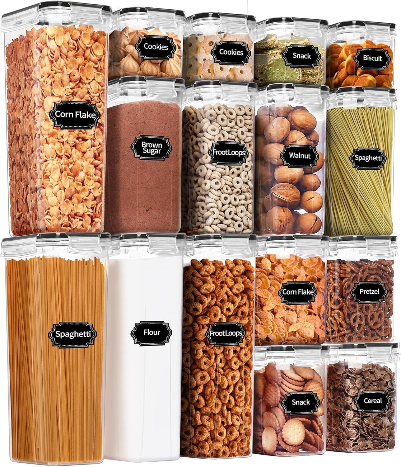 16 Pcs Airtight Food Storage Containers Set BPA Free Plastic Dry Food Canisters