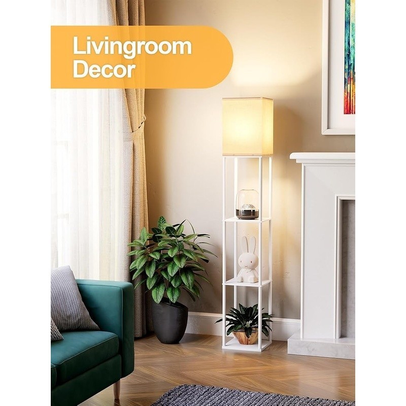LED Floor Lamp W/ 3 Color Temperature Settings & 3 Tier Storage Shelves New