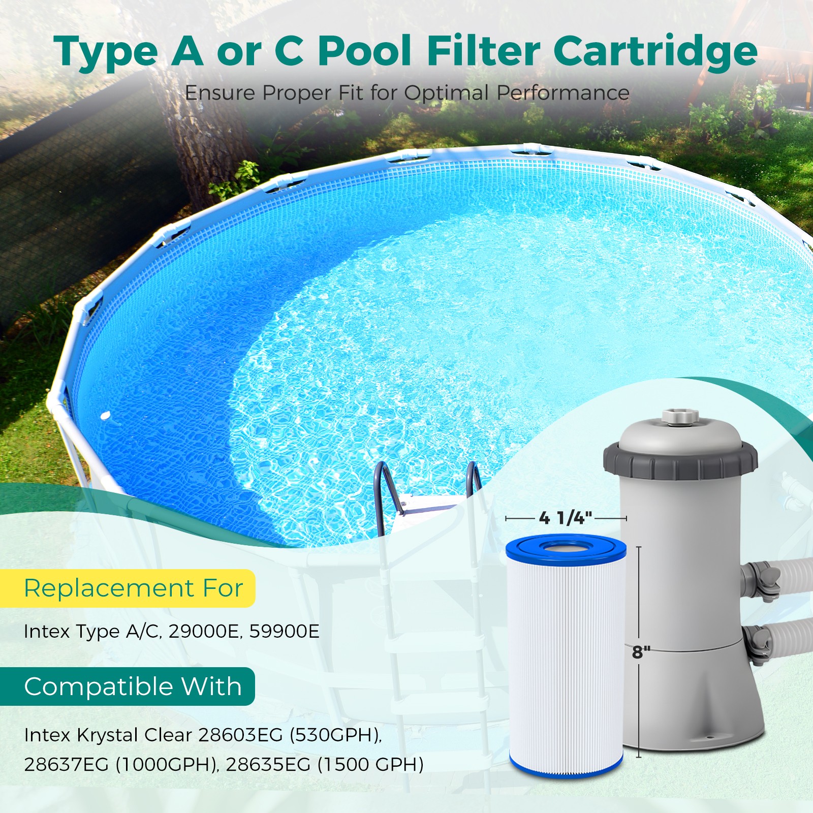 4/6/12-Pack Intex Type A or C Pool Filter Cartridge for Intex Easy Set Pools