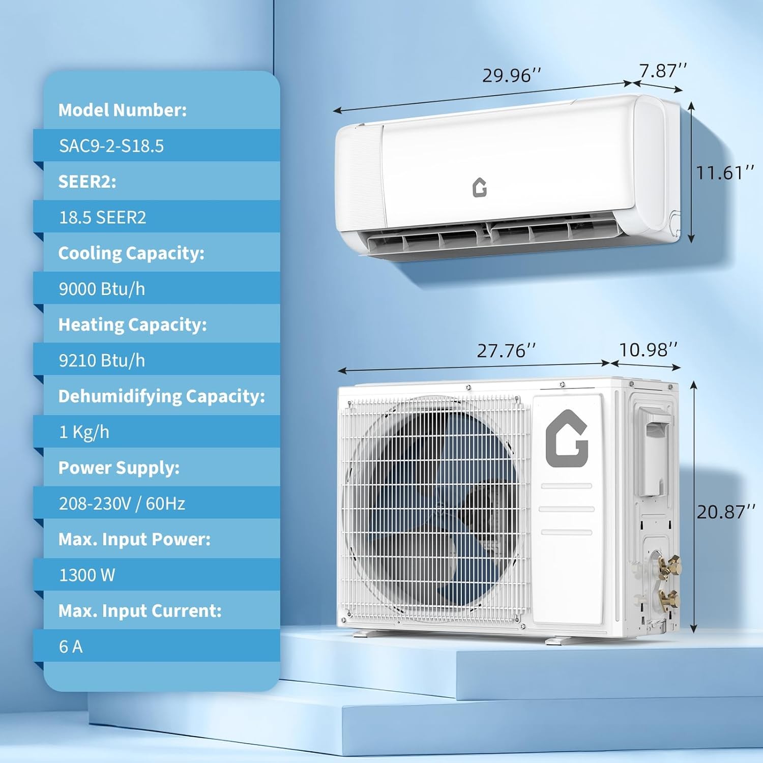 9000BTU-24000BTU Mini Split Air Conditioner AC Systems with Heat Remote Control