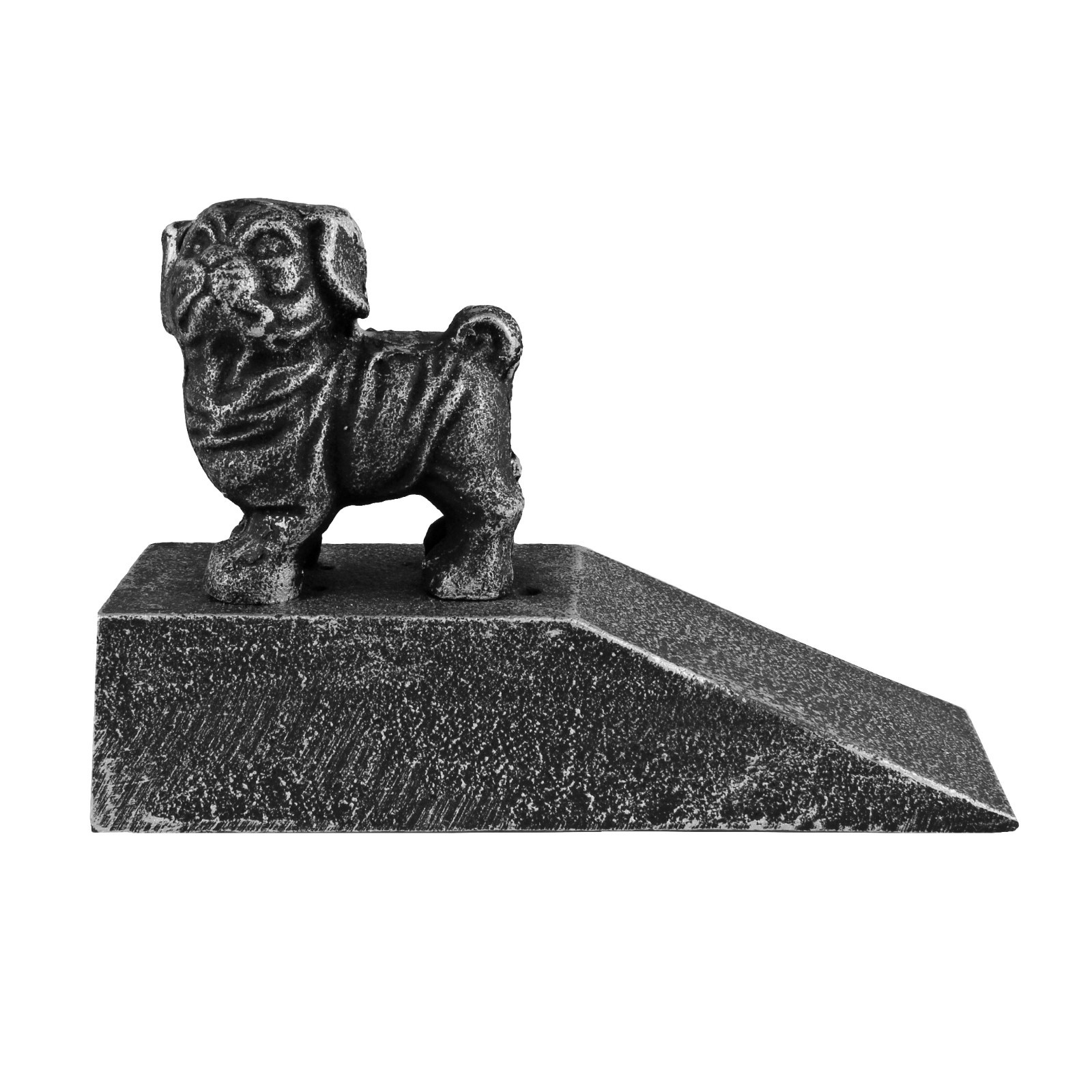 Pug Dog Doorstop Wedge Cast Iron Silver Antique Style Paperweight Figurine