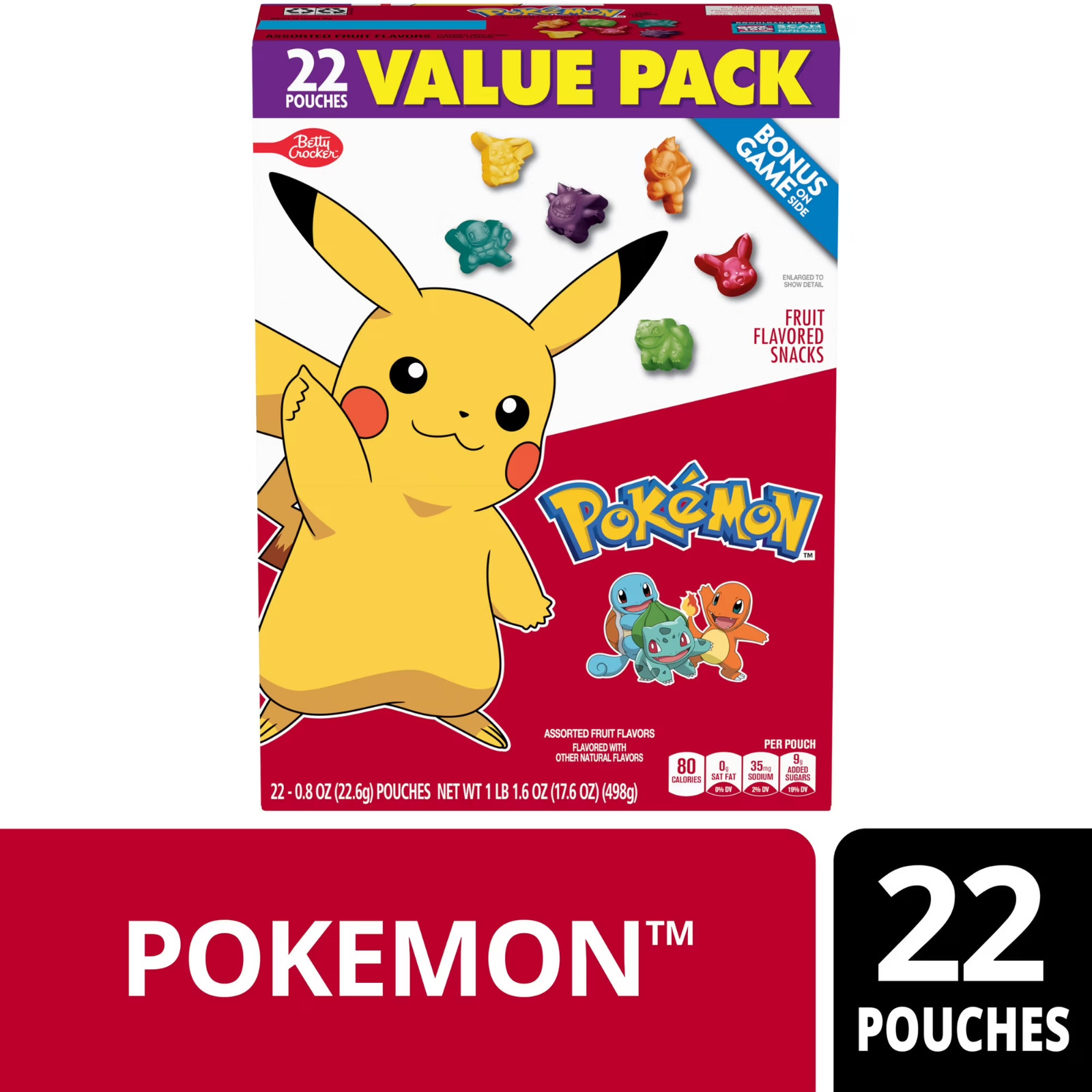 (2 pack) Pokemon Fruit Flavored Snacks, Fat Free and Gluten Free, Value Pack, 17