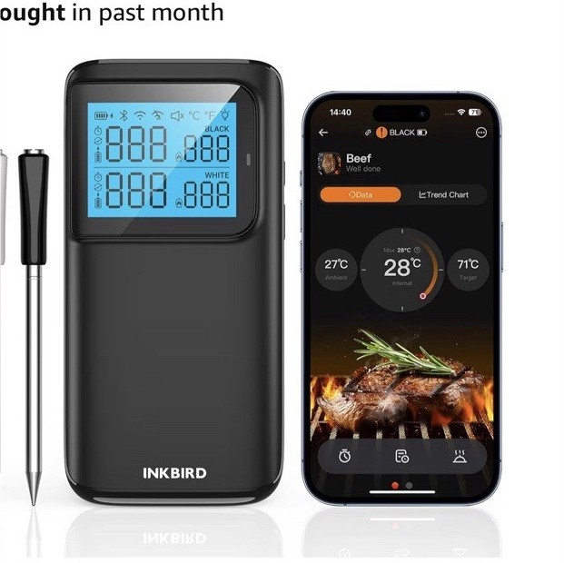 Inkbird INT-12E-BW Wireless WiFi Bluetooth BBQ Meat Thermometer, Black