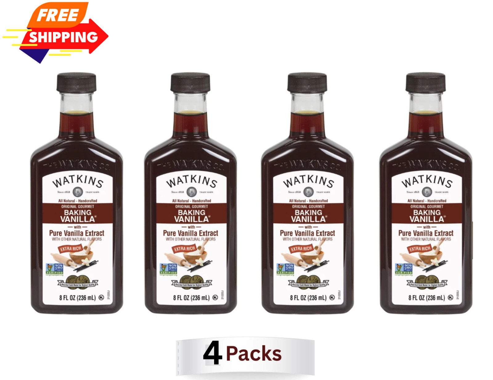 4-PK Watkins All Natural Original gourmet baking Vanilla with Pure Extract 8oz