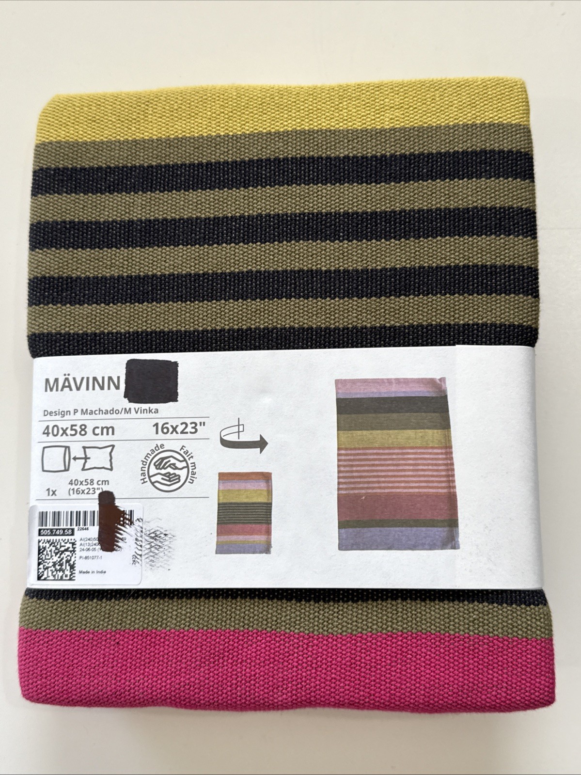 IKEA MAVINN Cushion Cover Striped Multicolor 16×23″ New 505.749.58