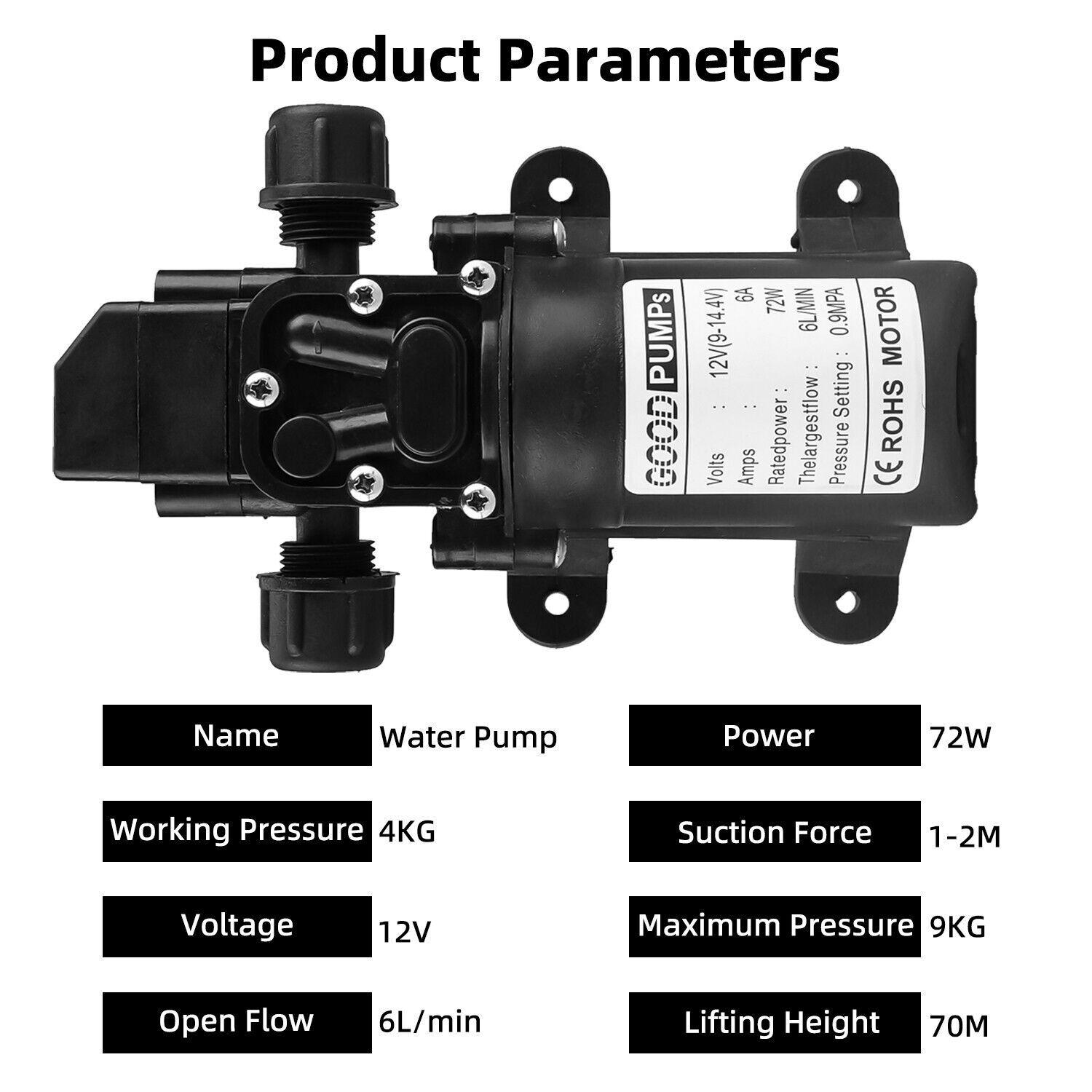 2Pack 12V Water Pump 130PSI Self Priming Pump Diaphragm High Pressure Switch