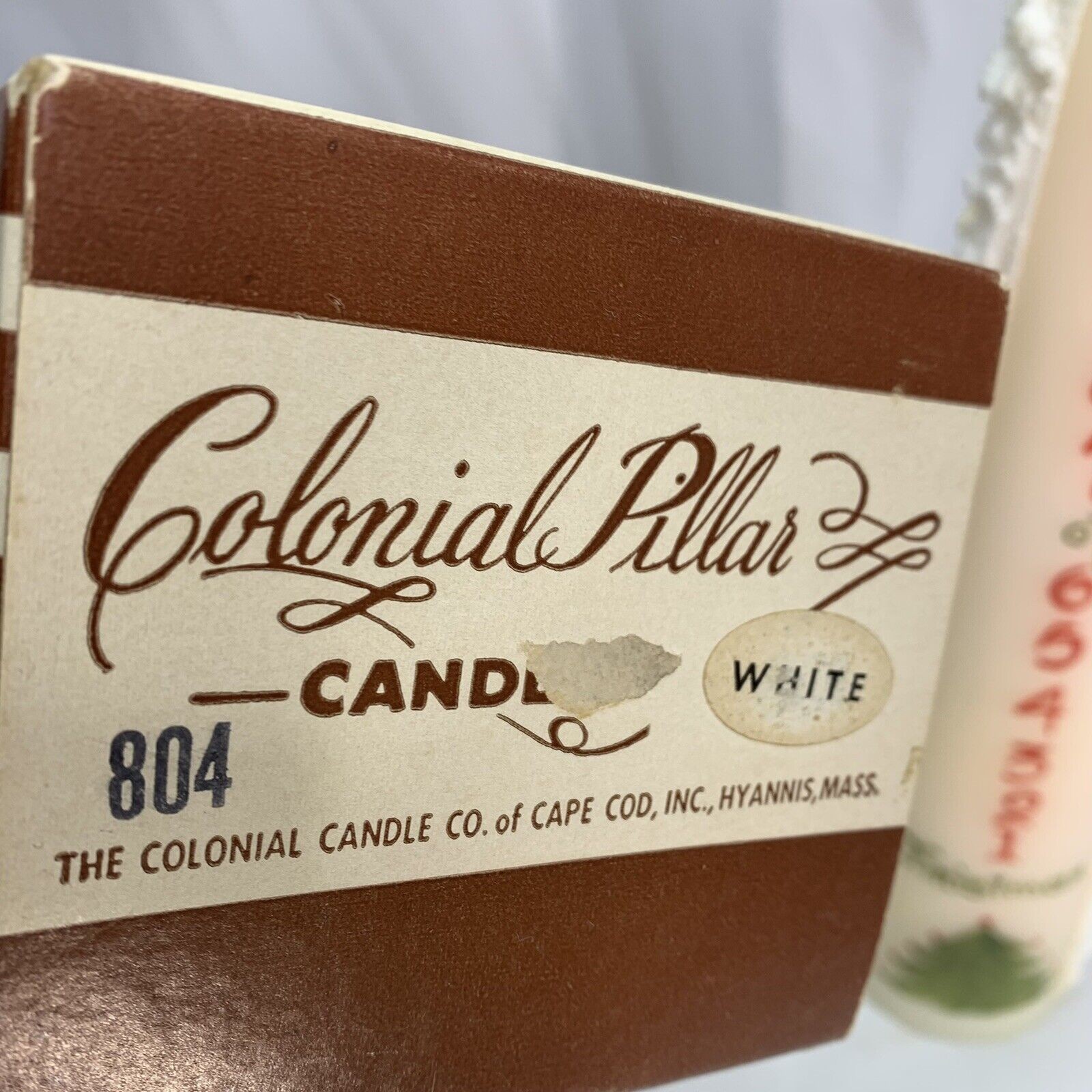 Large Colonial Pillar 14 in White Candle made USA 12 Days of Christmas Used Vtg