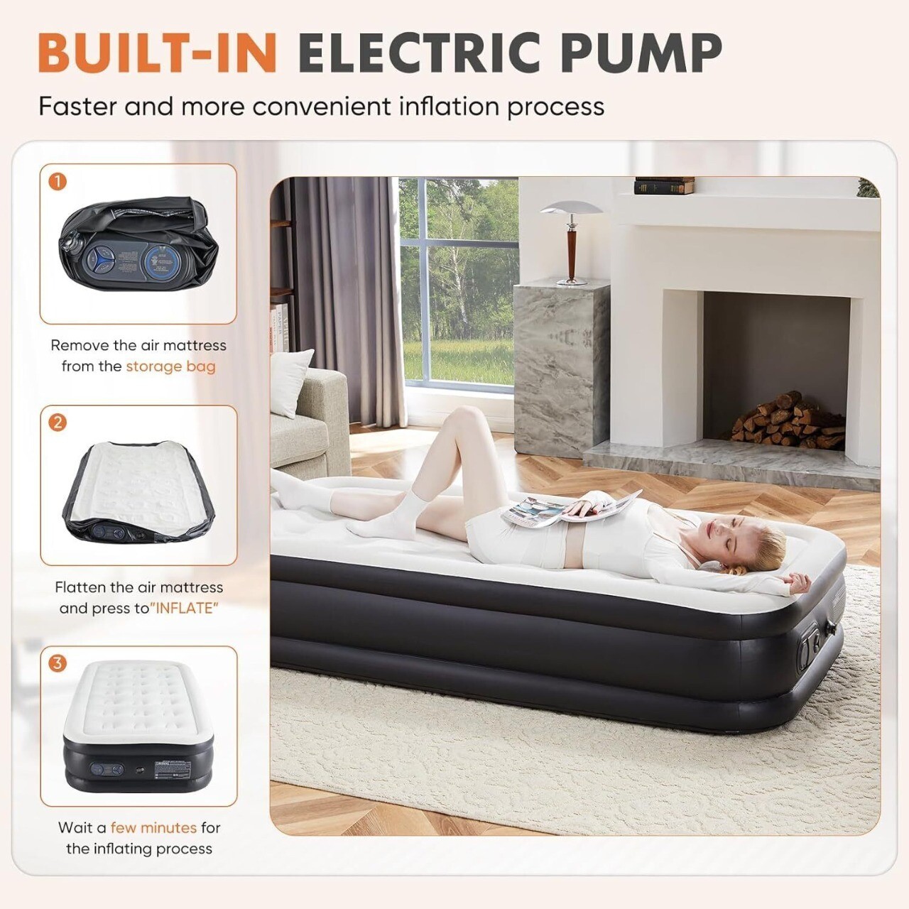 Twin Queen Air Mattress 16″ 18″ Inflatable Blow Up Airbed with Built-in Pump