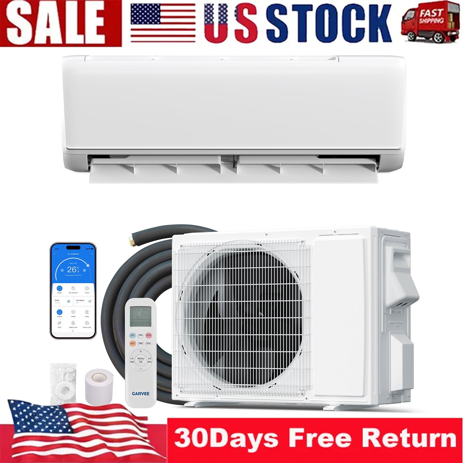 12000BTU Mini Split Air Conditioner Heater 18.5 SEER2 for Rooms up to 750 Sq. Ft