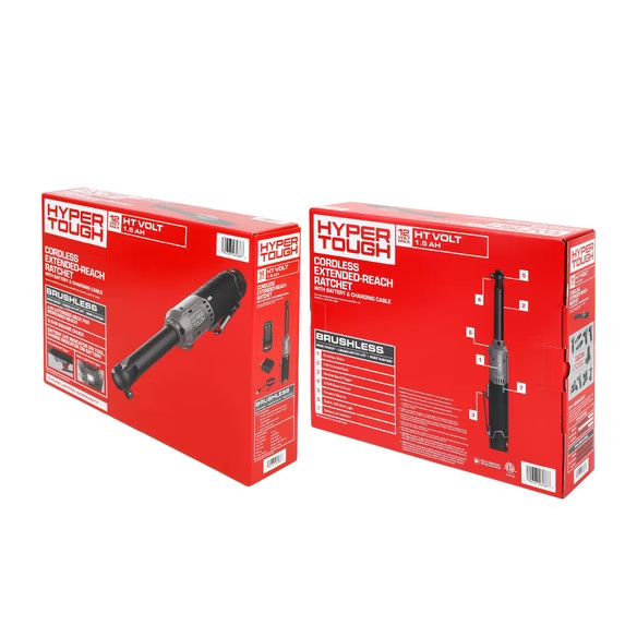 Hyper Tough 12V Max Brushless 3/8-inch Extended Reach Cordless Ratchet Wrench