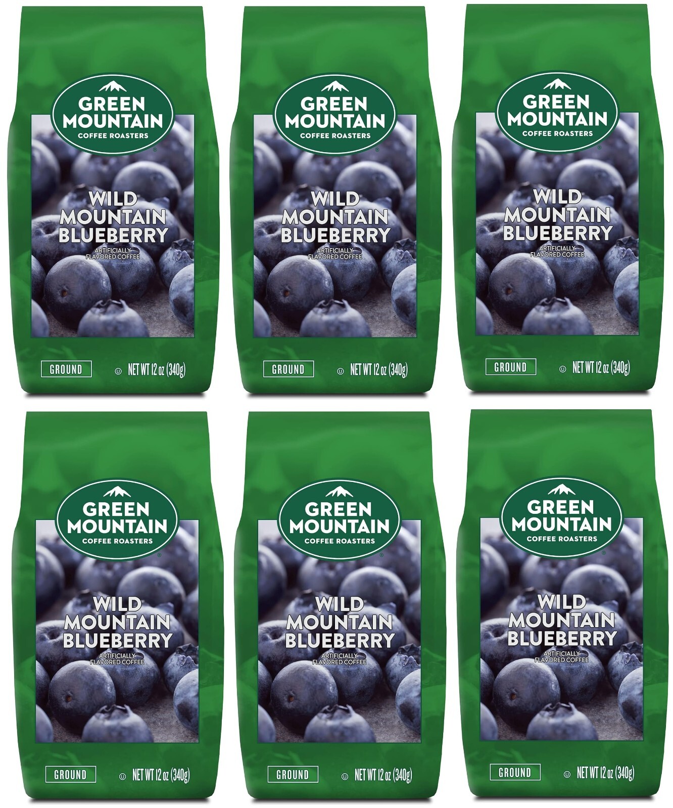 Green Mountain Wild Mountain Blueberry, Ground Coffee, Flavored 6 Bags (12oz)