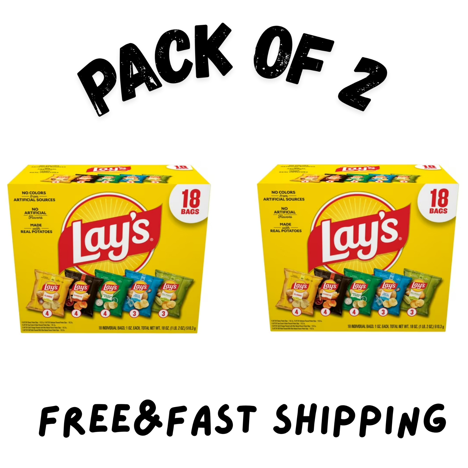 (2 PACK) Lay’s Snacks Mix Potato Chips Variety Pack, 1 oz, 18 Count