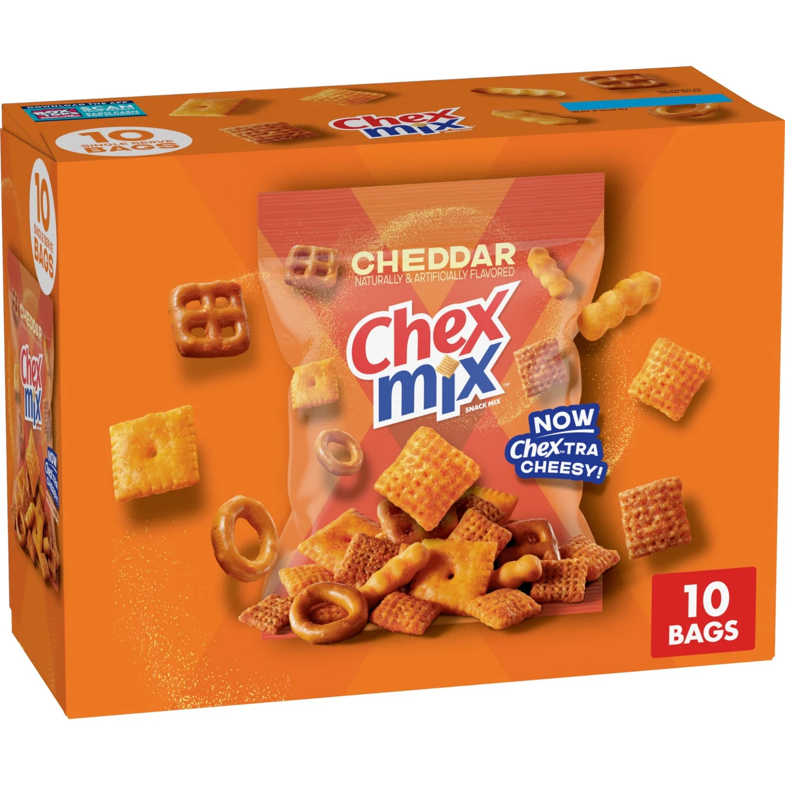 Chex Mix Cheddar Snack Mix, Single Serve Snack Bags, Multipack, 10 Count, 17.5 o