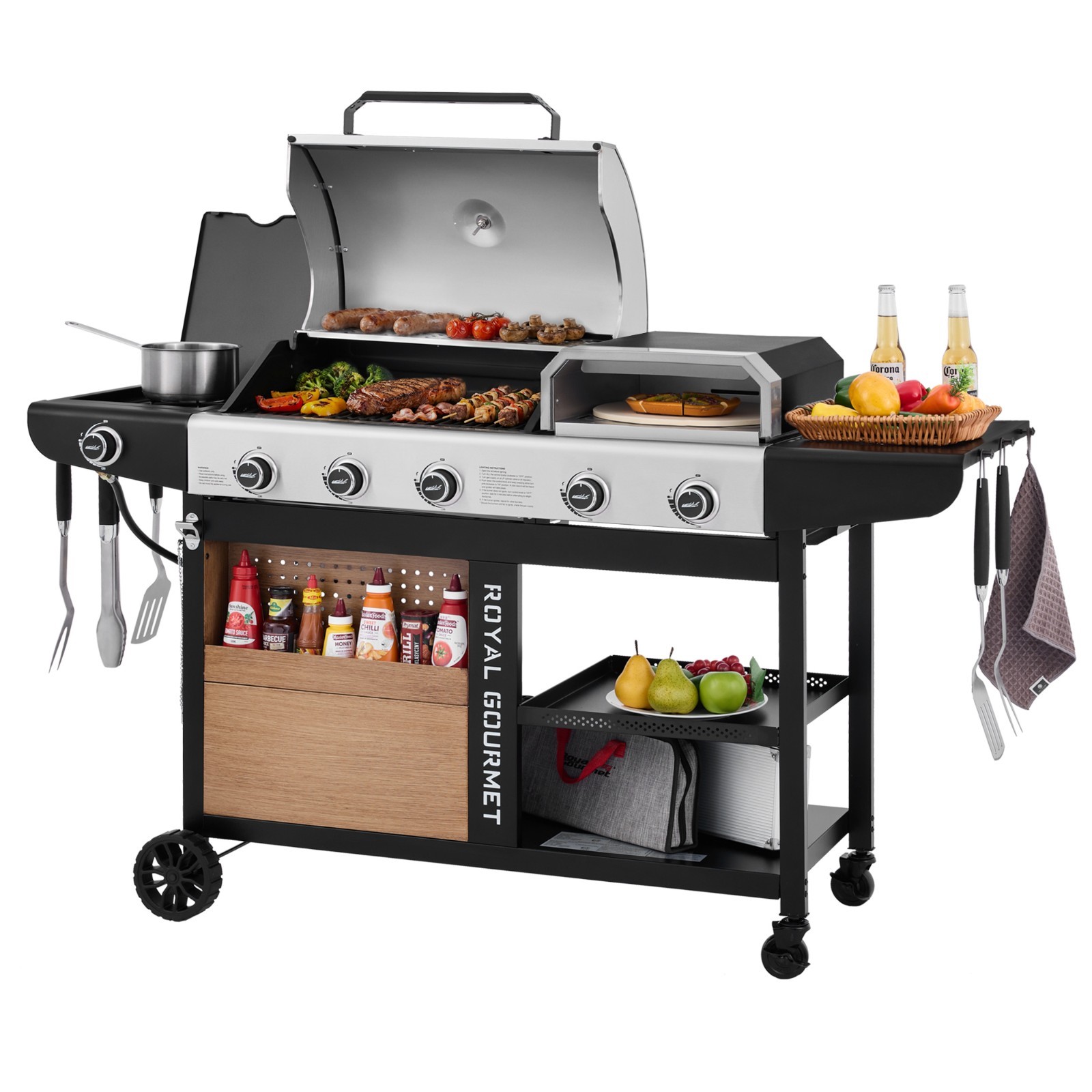 Royal Gourmet Premium Gas Grill and Pizza Oven Combo, with Side Burner