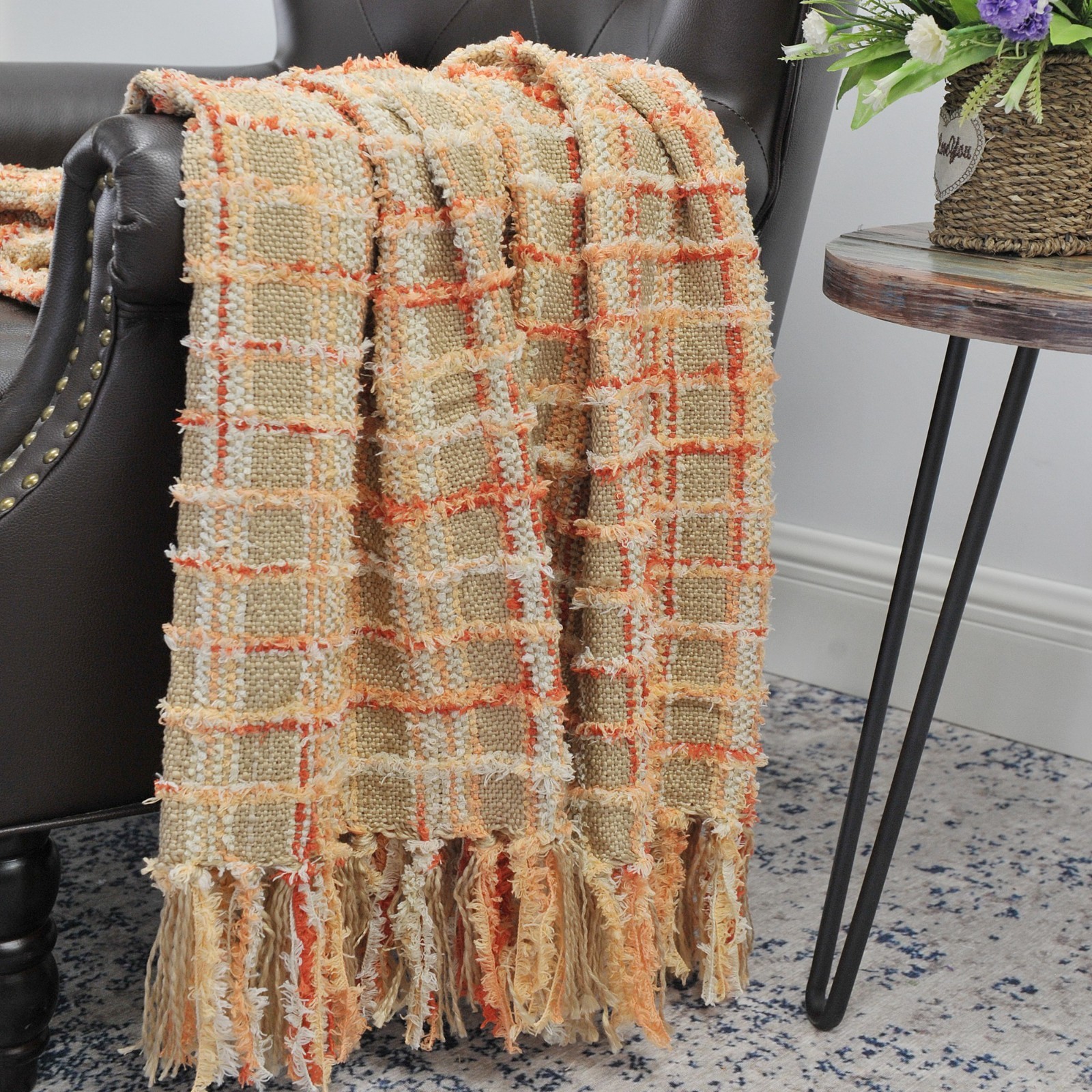 Boho Multi-Color Chenille Knitted Throw Blanket with Decorative Tassels Gift