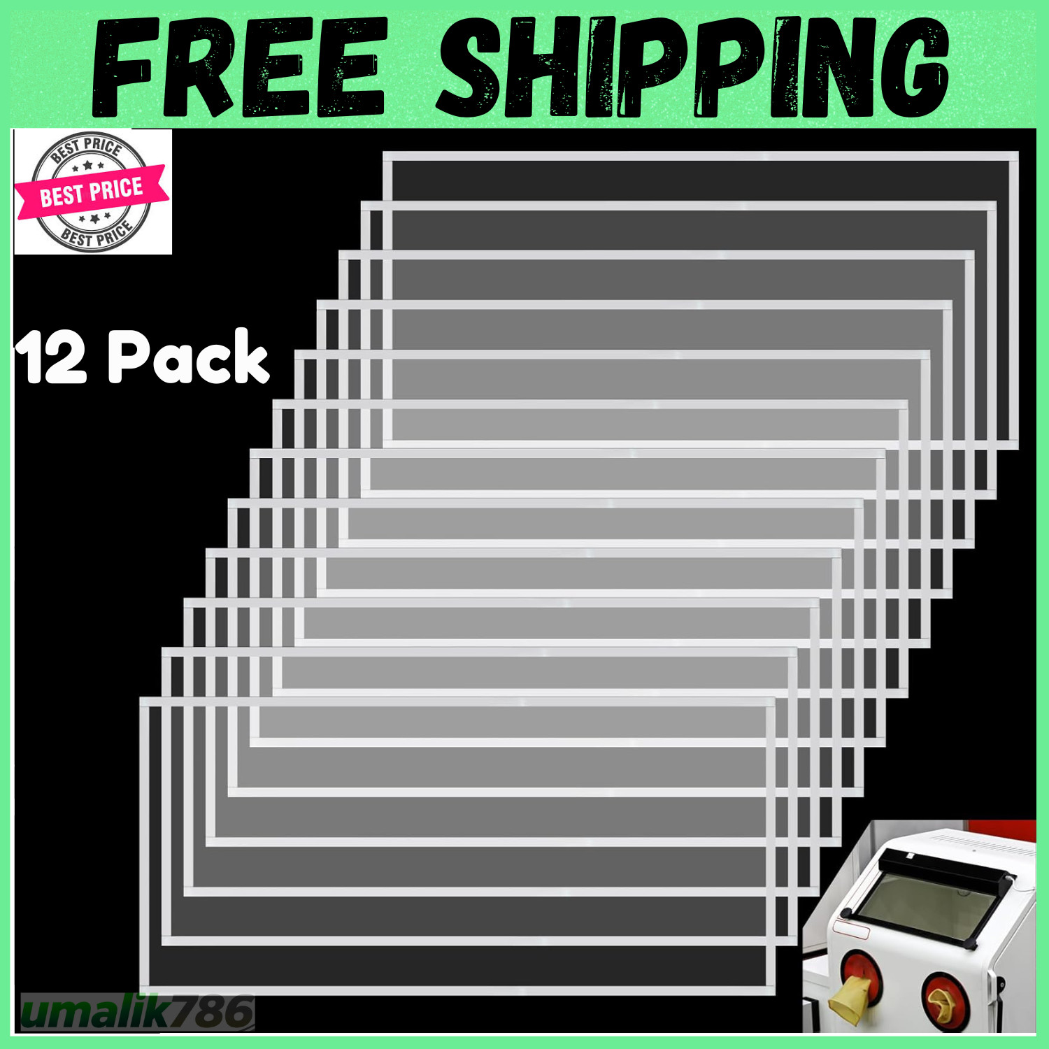 12 Pack Abrasive Blasting Cabinet Lens Cover Clear Polyester Film Sandblast