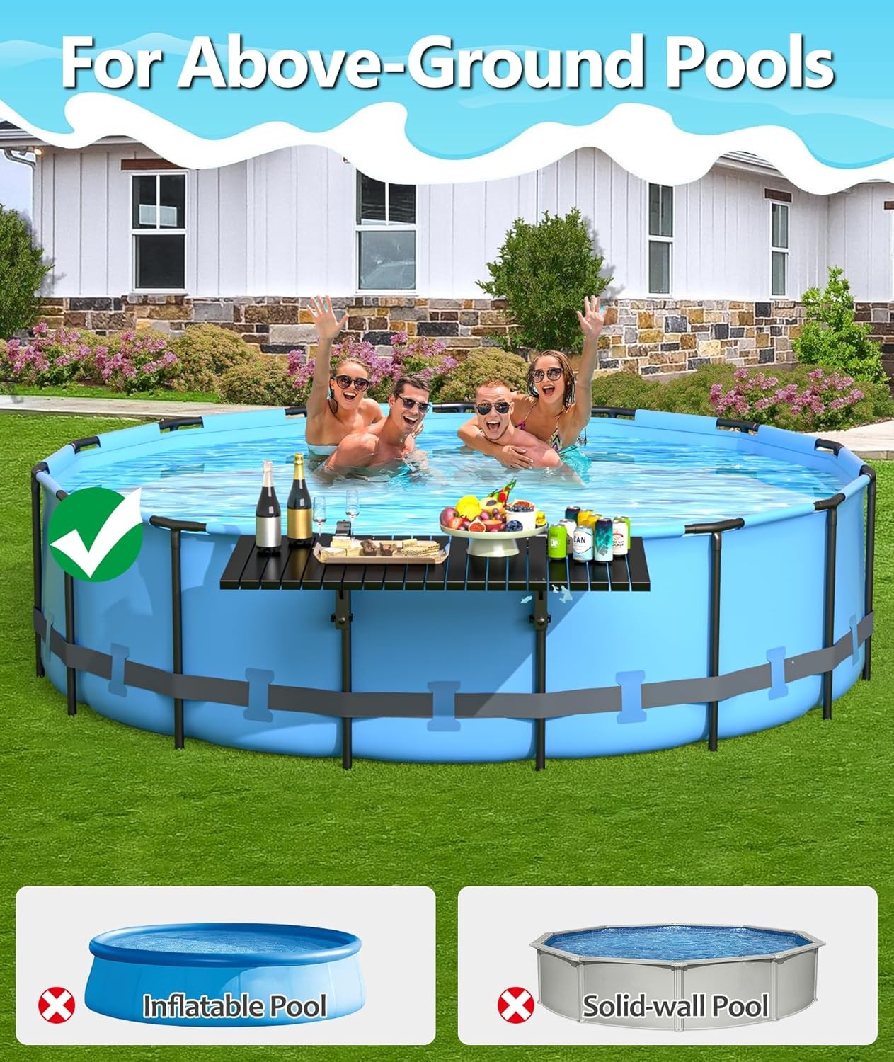 Above Ground Pool Side Bar 49.4in 110LBS Black