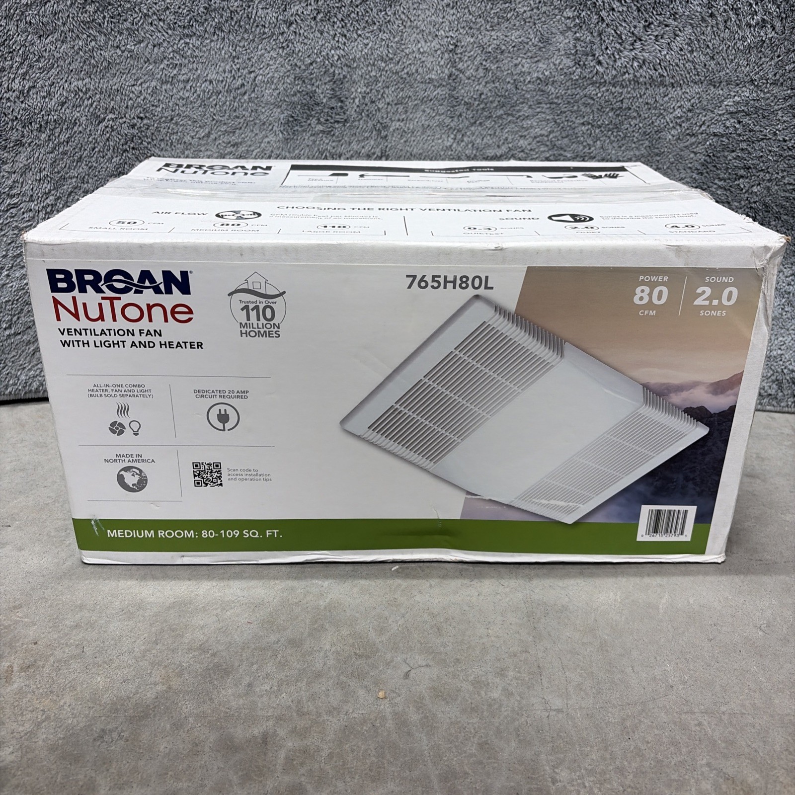 Broan NuTone 765H80L Bathroom Exhaust Fan Light Heater 80 CFM White