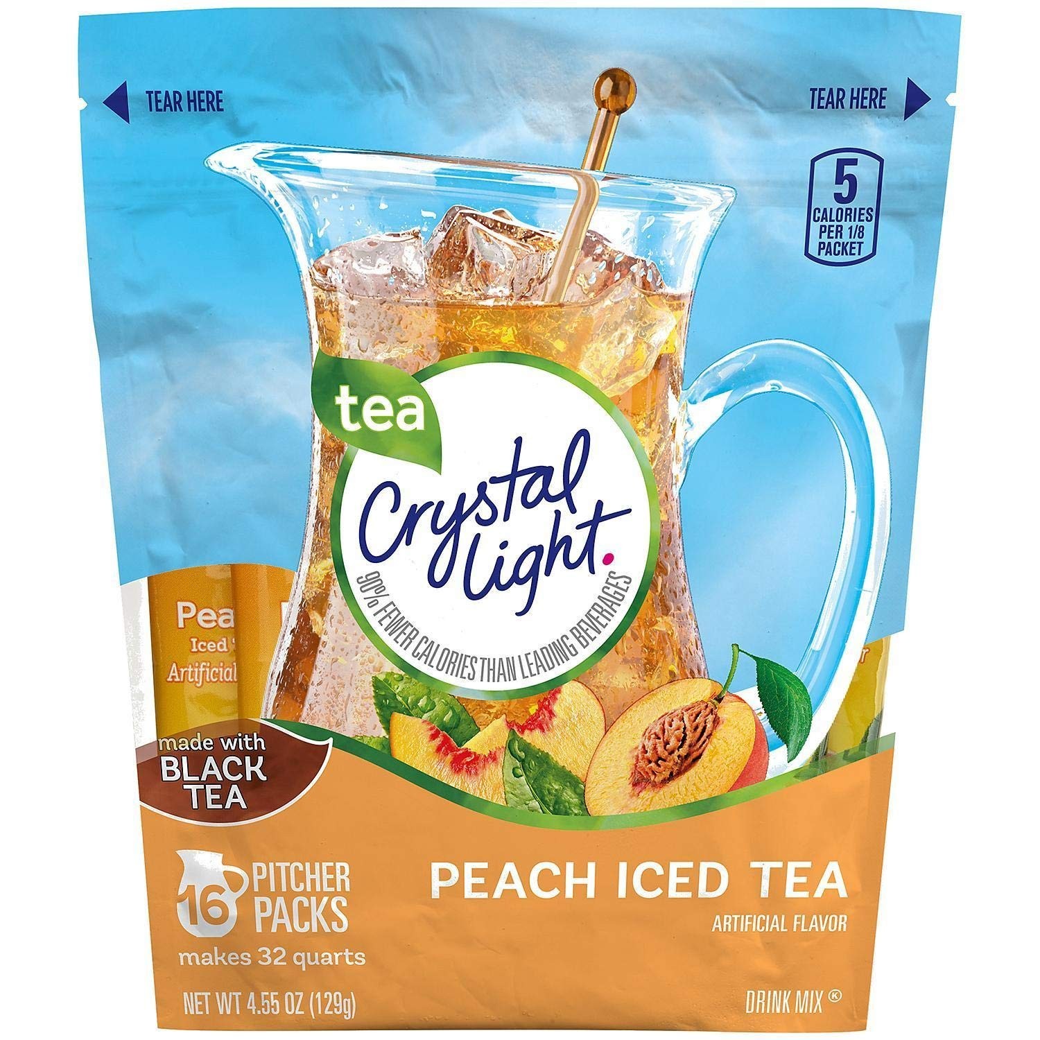 Crystal Light Peached Iced Tea 16 Pitcher Packets Makes 32 Quarts-Pack of 1- NEW