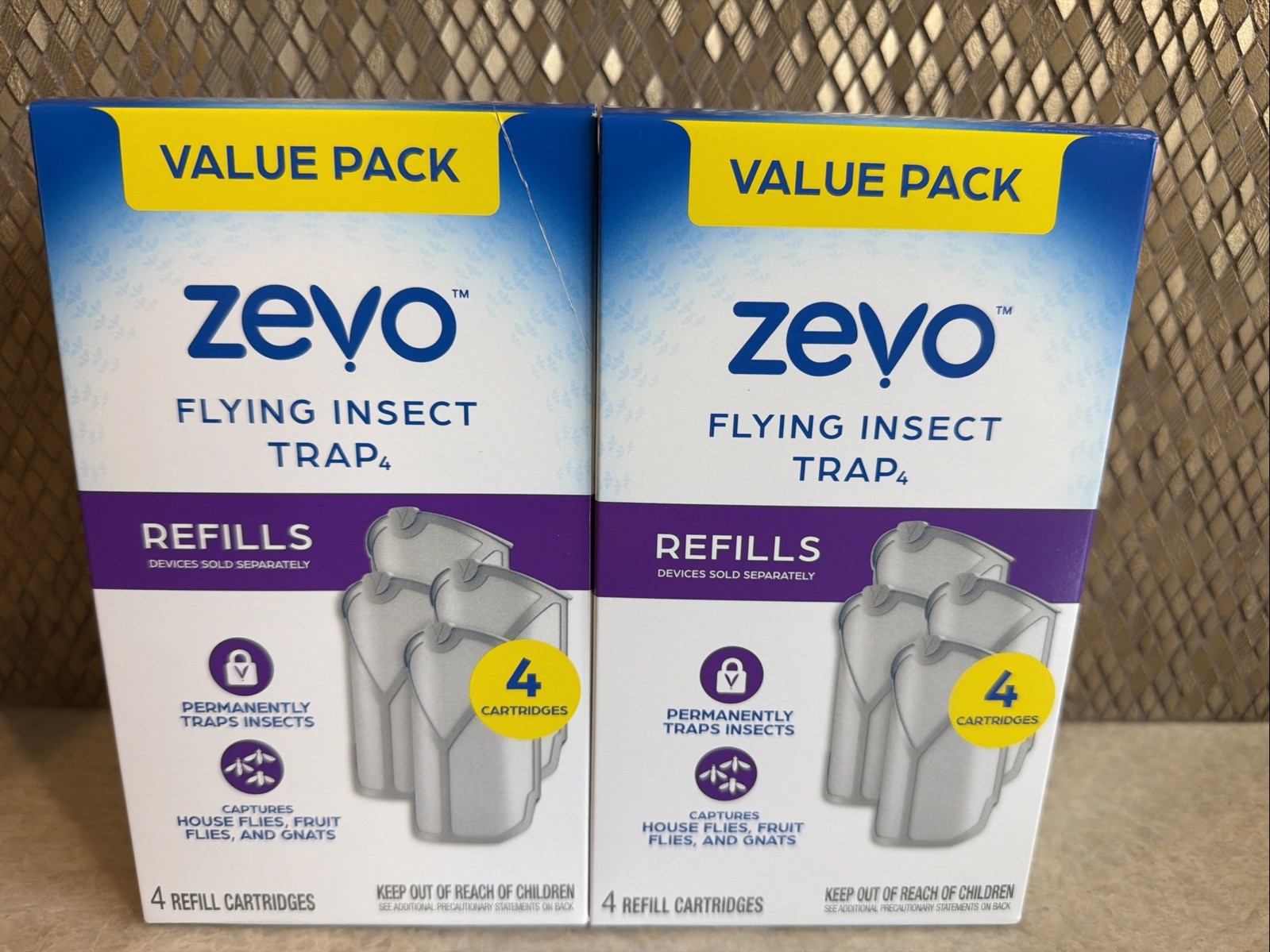 Zevo Flying Insect Trap, Fly Trap Refill Cartridges (4 Cartridges) 2 Pack Bundle