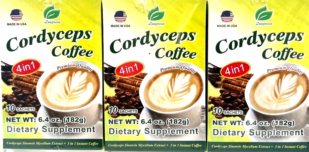Longreen 4-In-1 Premium Quality Cordyceps Coffee 10 Sachets x 25g ( Pack of 3 )