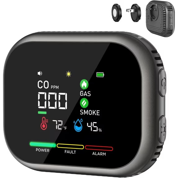 Carbon Monoxide Detector Plug in: 6-in-1 Natural Gas & Smoke Alarm with Magnetic