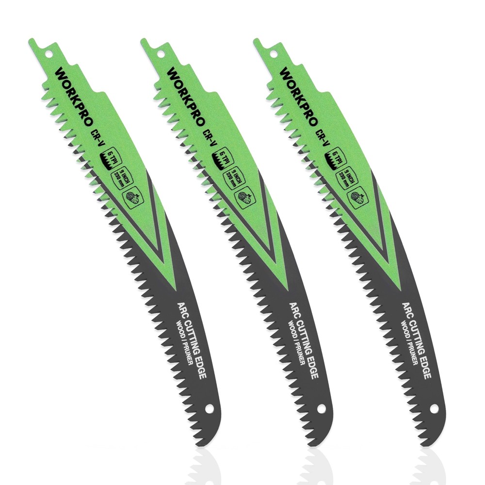 WORKPRO 3PC 9″ Japanese Teeth Arc Wood Pruning Reciprocating Saw Blades Set 6TPI