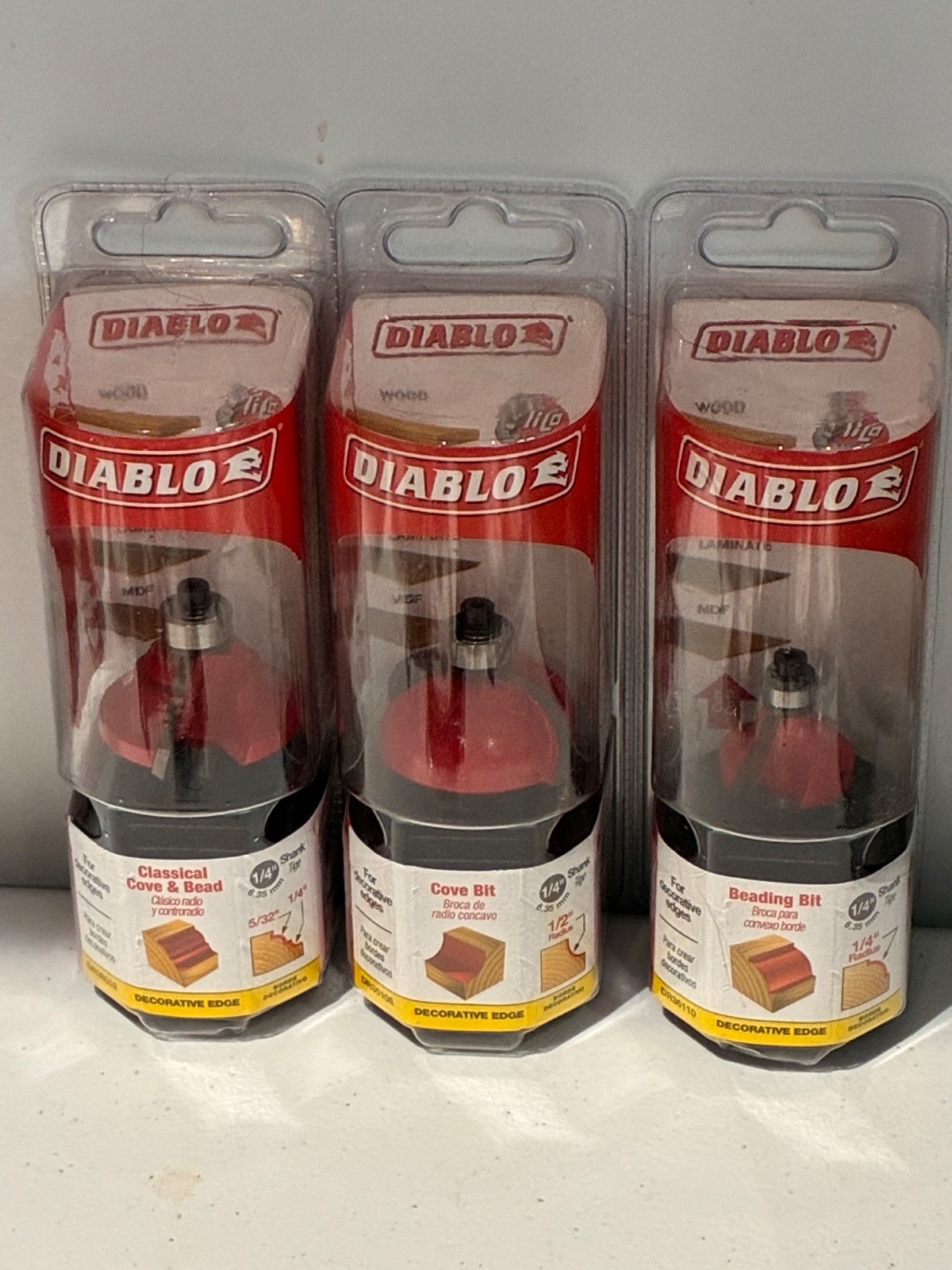 NEW!!! LOT OF 3 Diablo Router Bits (See Description For Specific Bit Info)