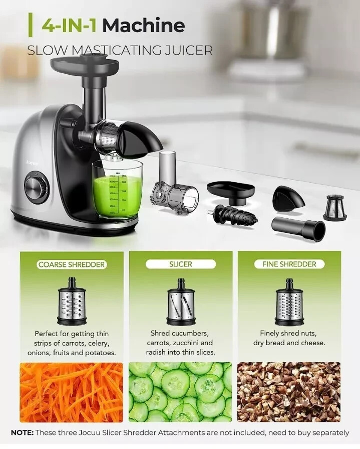 Jocuu Slow Masticating Juicer with Soft/Hard Modes Easy 2 Clean Quiet Motor MINT