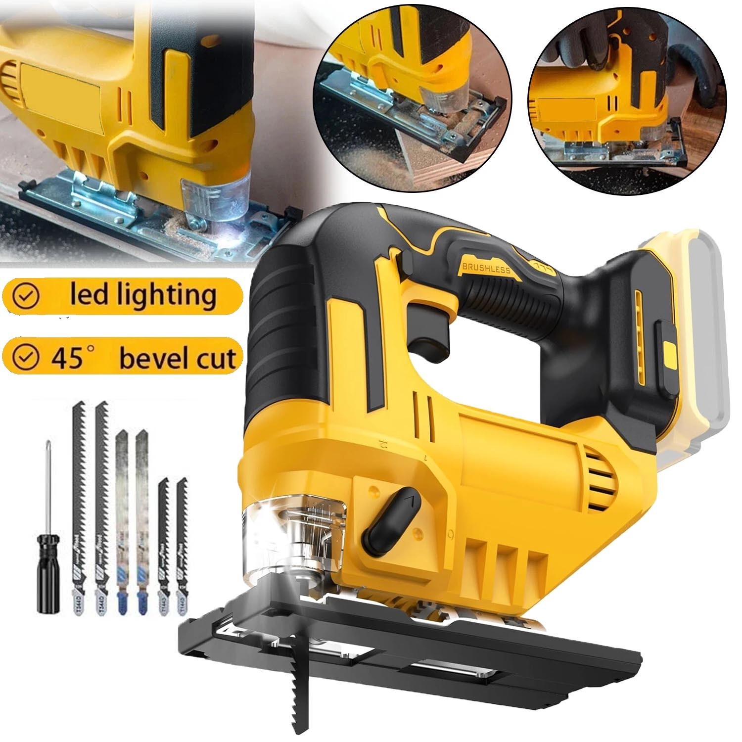 Cordless Jig Saw for De-walt 20V Battery 0°-45° Bevel Cuts Brushless Jigsaw Tool