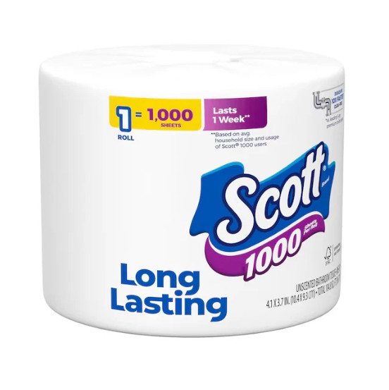 Scott 1000 1-Ply Toilet Paper 1 Roll Strong & Soft Bath Tissue Long Lasting