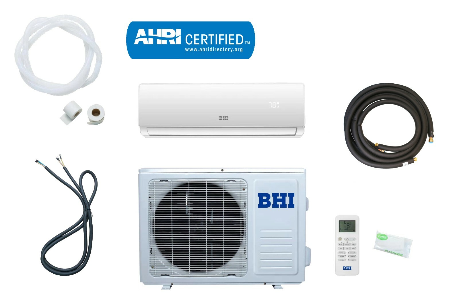 BHI 12000 BTU 230V MINI Split Air Conditioner Inverter White 16 Ft no Wi-Fi