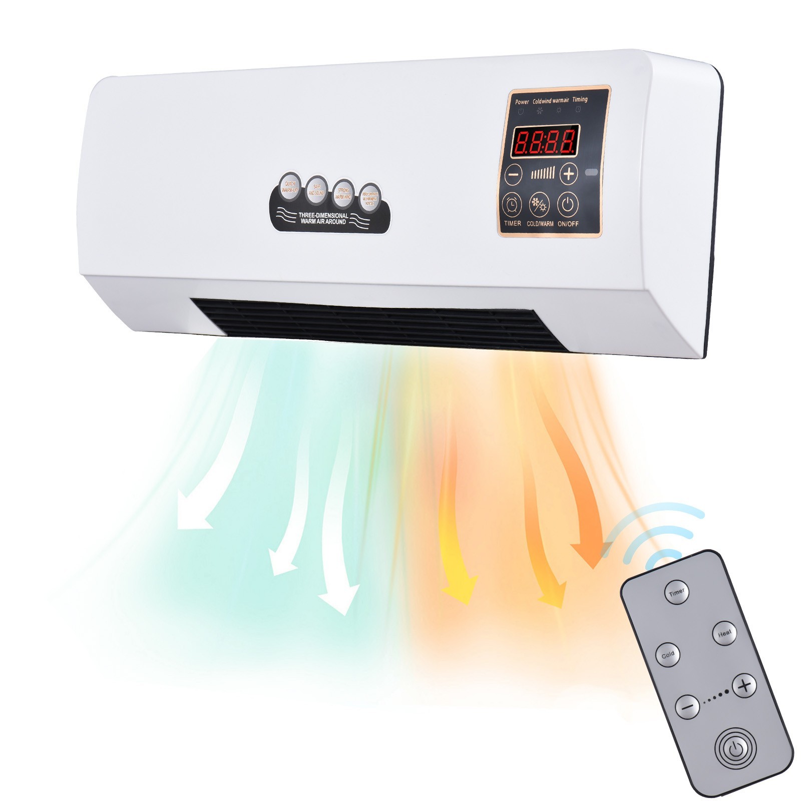 Indoor 2-in-1 Heater And Fan Combo Timing Function Dual Use Wall Mounted Home