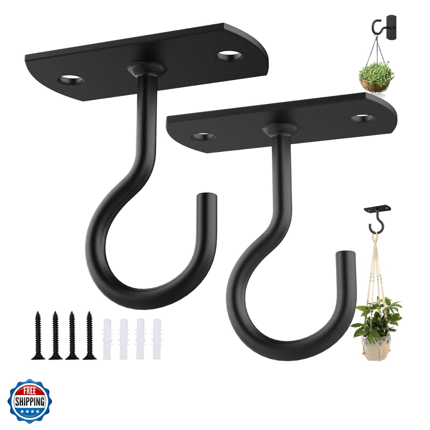 Ceiling Hooks for Hanging Plants 2Pack 2.5in,Wall Plant Hooks for Plants,Ligh…