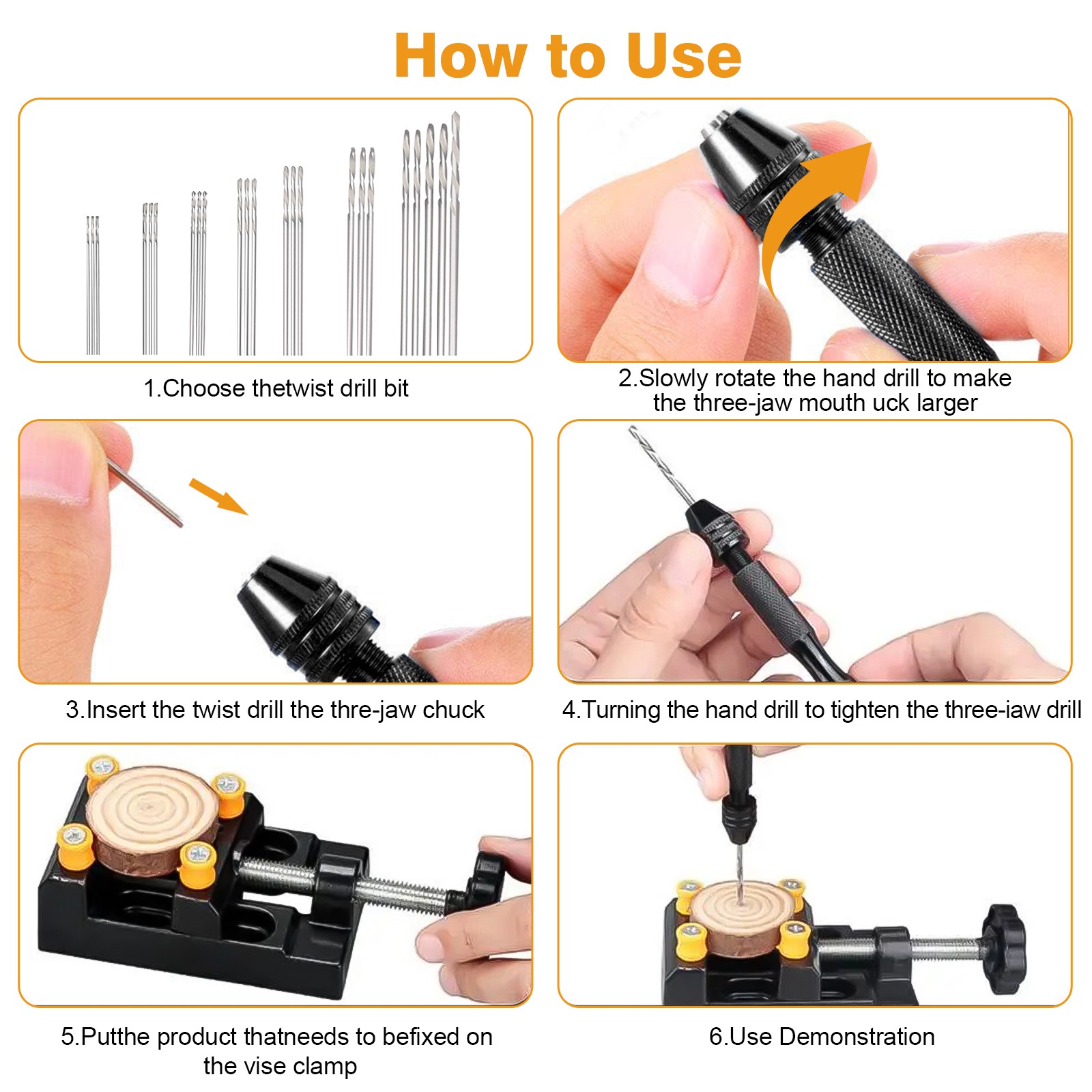 60Pcs Mini Micro Hand Drill Bits Set Small Manual Keyless Chuck Pin Vise Rotary