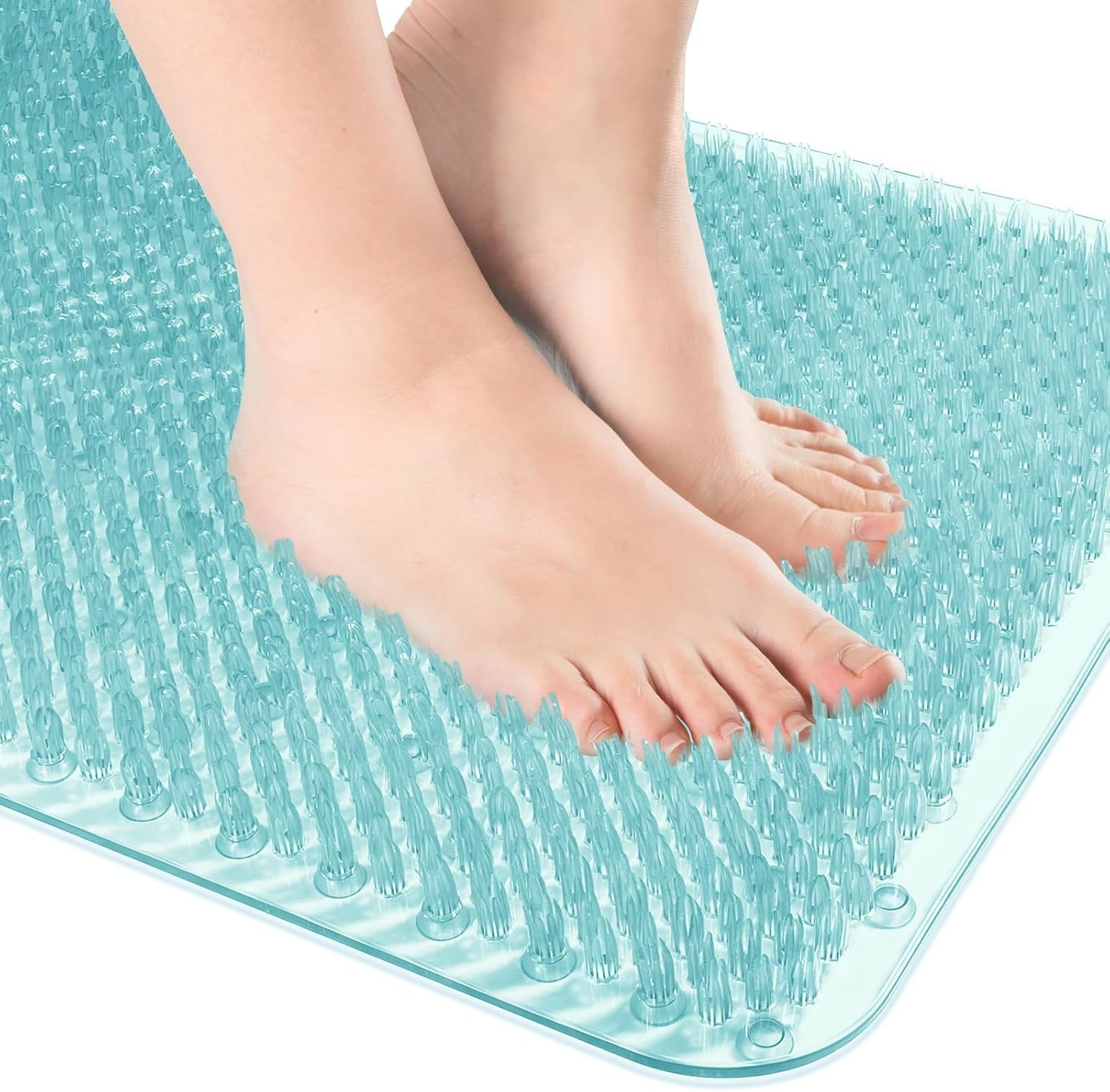 Grassy Bathtub Mat, 25.6 x 13.4 in, Light Blue, Quick Drain, PVC