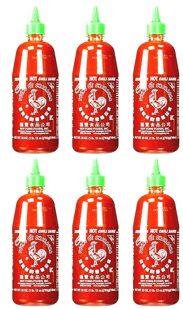 Huy Fong Sriracha Hot Chili Sauce 28 oz ( Pack of 6 ) ~10/2025