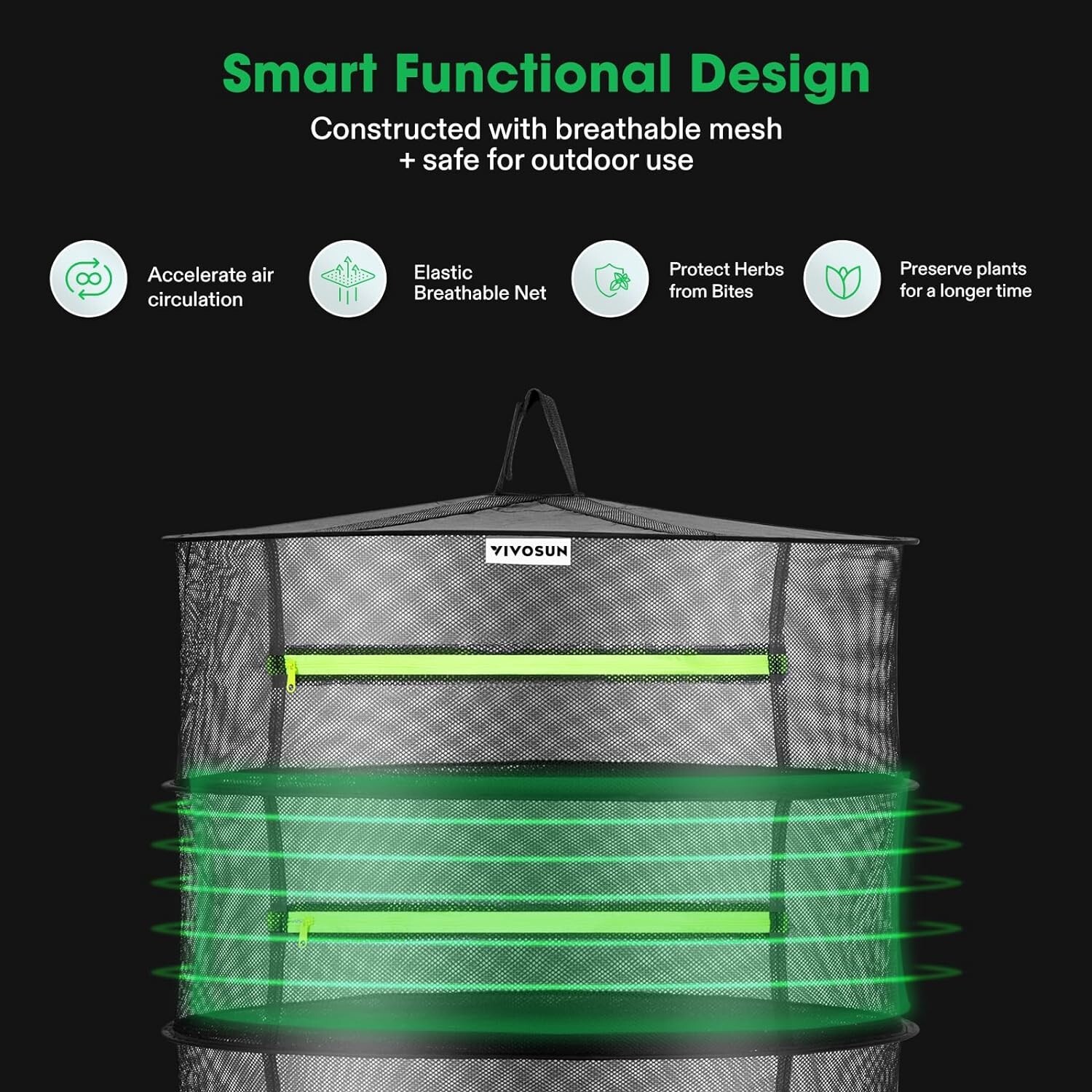 2ft 6-Layer Hanging Herb Mesh Rack Foldable Drying Net with Zippers