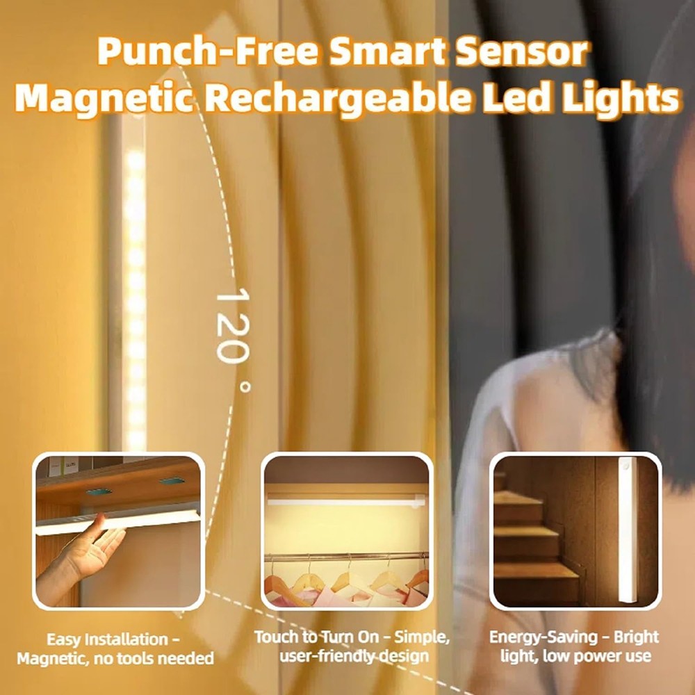 4-Pack LED Under Cabinet Lights, Rechargeable Motion Sensor, 3 Color Dimmable