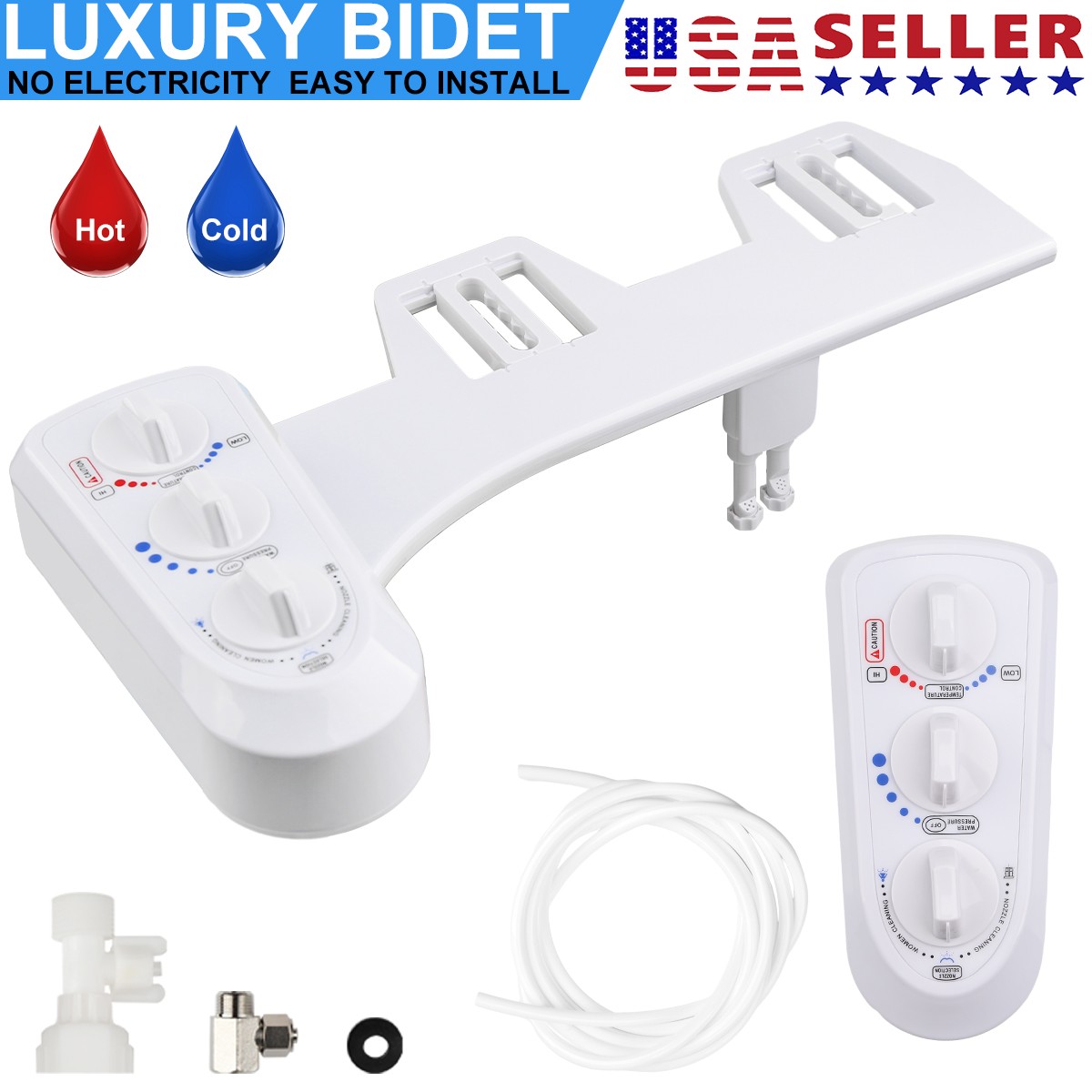 Bidet Fresh Water Spray Kit Non Electric Toilet Seat Attachment Hot Cold Wash